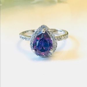Teardrop Amethyst CZ Sterling Silver Ring